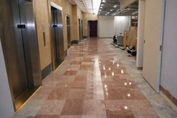 Marble floor after restoration at the Esperson Building in Houston