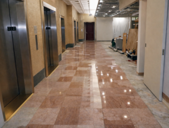 Marble floor after restoration at the Esperson Building in Houston