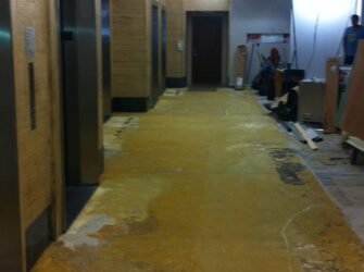 Marble floor before restoration at the Esperson Building in Houston