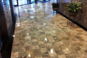 Marble floor after restoration and polishing at Chase Bank in Houston